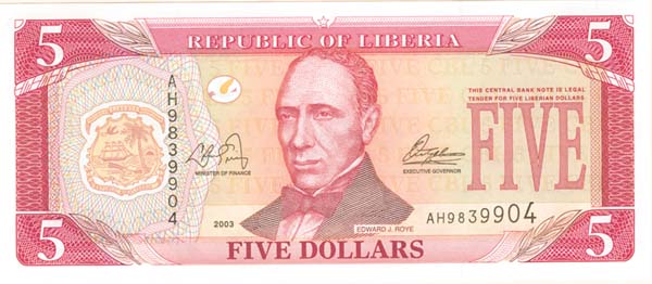 Liberia - 5 Dollars - P-26 - 2003 dated Foreign Paper Money